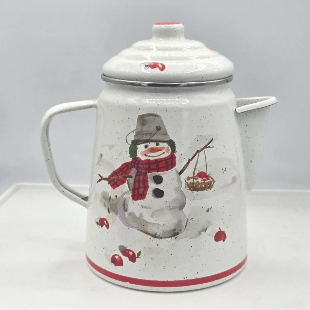 Vintage Enamelware Snowman‎ Coffee Pot Teapot